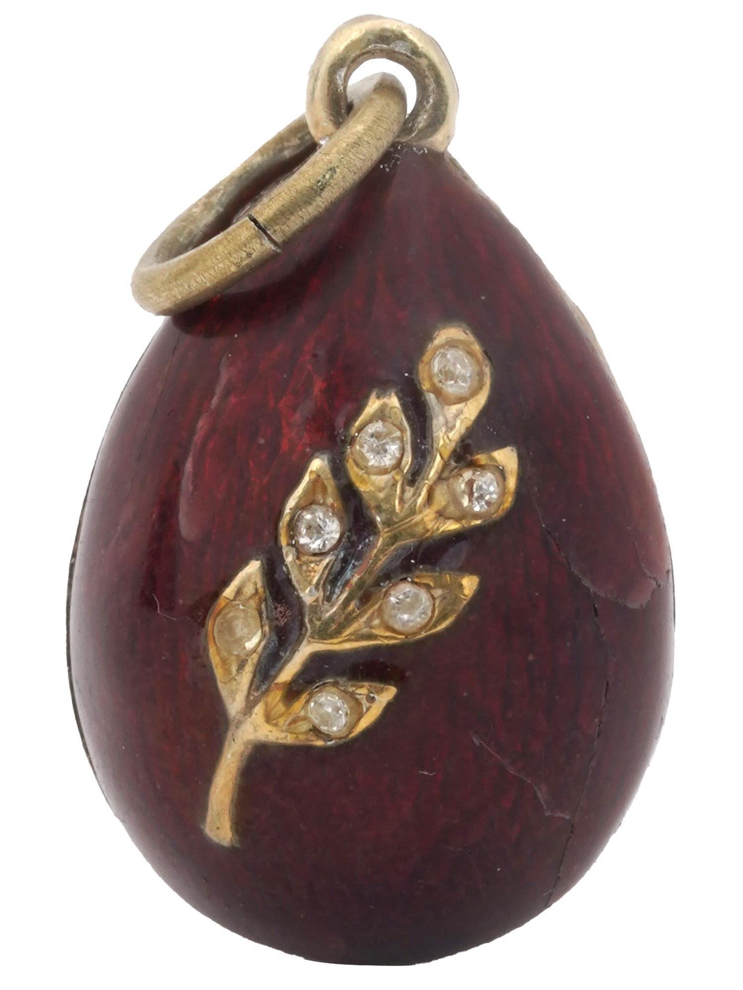 RUSSIAN SILVER ENAMEL AND DIAMONDS EGG PENDANT PIC-0